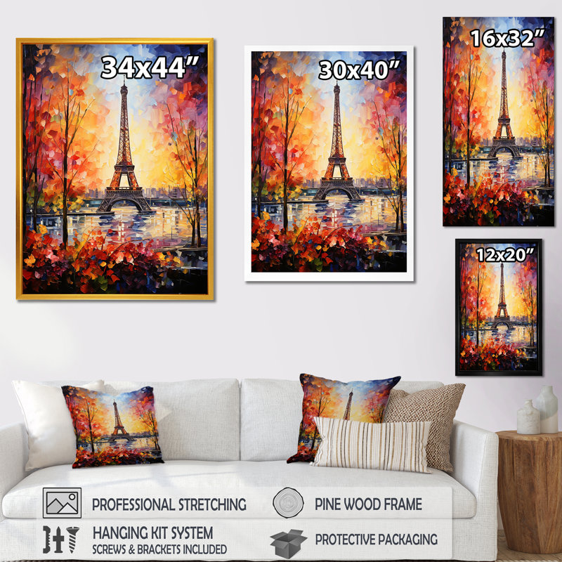 Paris, Tour Eiffel, vue d'automne - Art mural de la ville de Paris, Cadre flottant noir, H 32 po x l 16 po x P 1 po