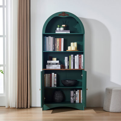 Armoire de rangement arquée avec appliques décoratives, buffet en panneau de fibres à densité moyenne anti-égratignures, tablettes et charnières réglables, sangle anti-basculement, armoire à vin de rangement autoportante pour le salon et la salle à manger