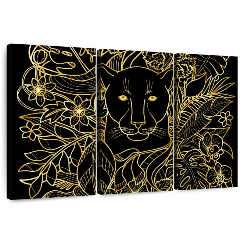 Floral Black Panther, 20" H x 33" W