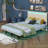 Floating Bed With Sensor LED Lights And Height-Adjustable Headboard, Vertical Channel Design-1409784922-1409784916
