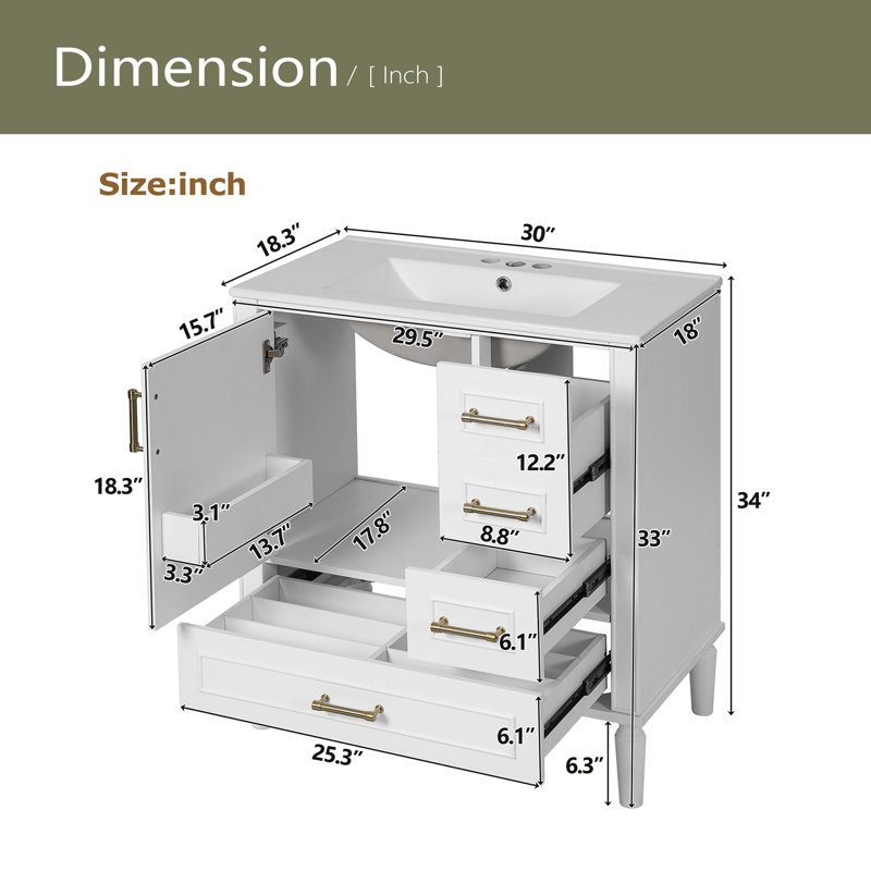 Ensemble de meuble-lavabo traditionnel 30 po, Blanc