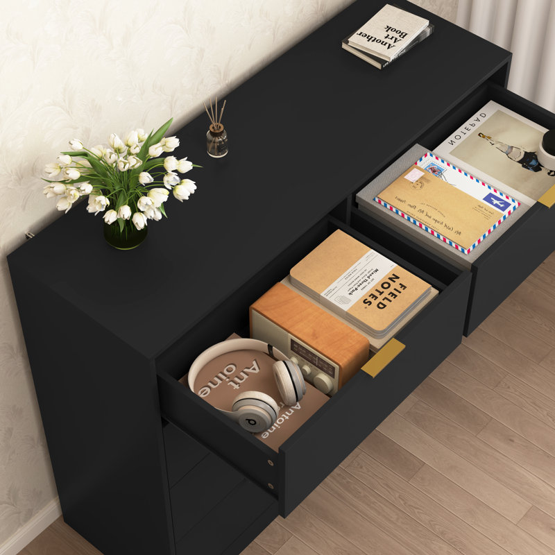 Commode 8 tiroirs pour chambre à coucher, commode moderne en bois pour commode de chambre à coucher, 8 commode, commode haute pour placard, organisateur de commode pour le salon, placard, couloir noir