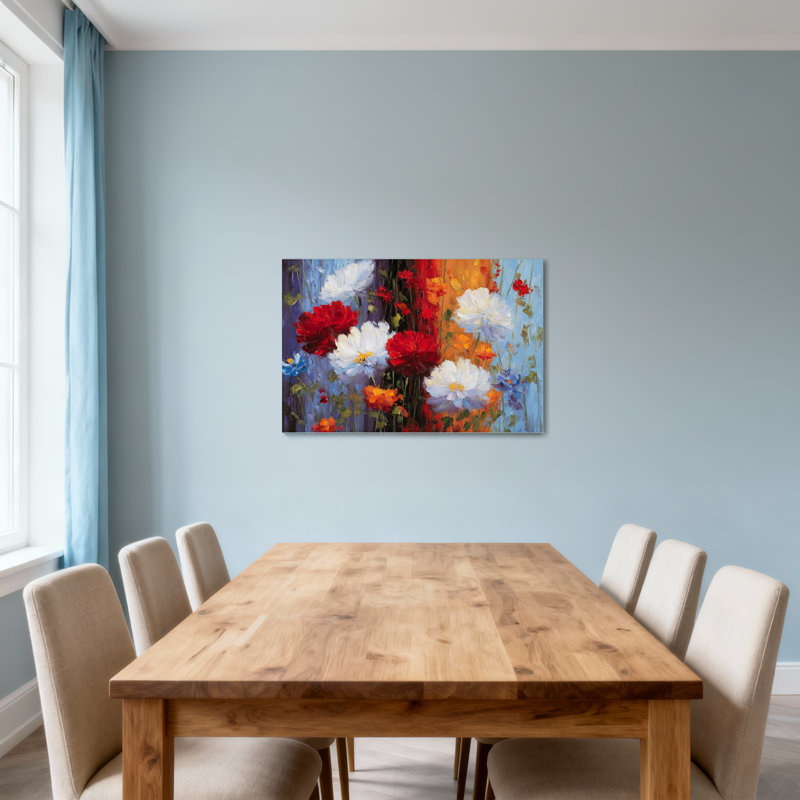 Plantes et fleurs, fleurs colorées sur toile, H 24 po x l 36 po