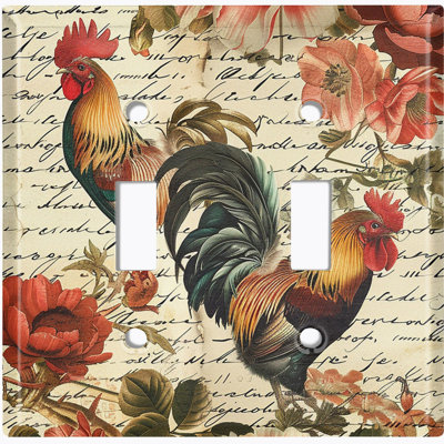 Couvercle de plaque d'interrupteur en métal; Bascule florale de taille standard US 2 - coq floral