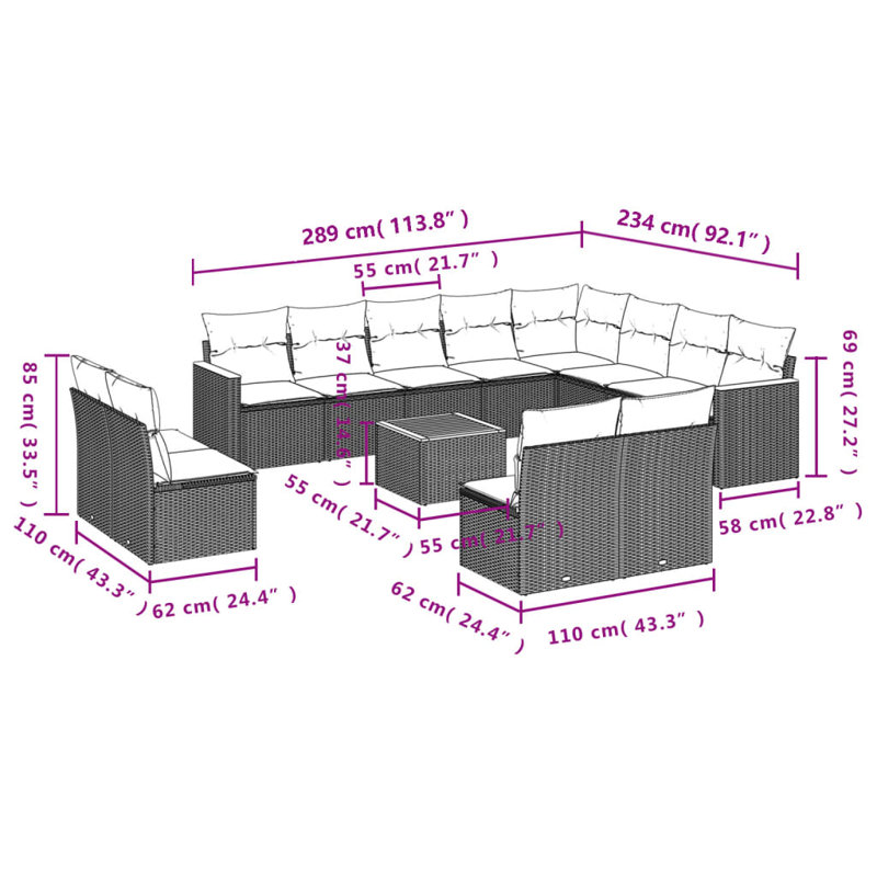 Vidaxl Garden Sofa Set, White Cushion/Black Frame