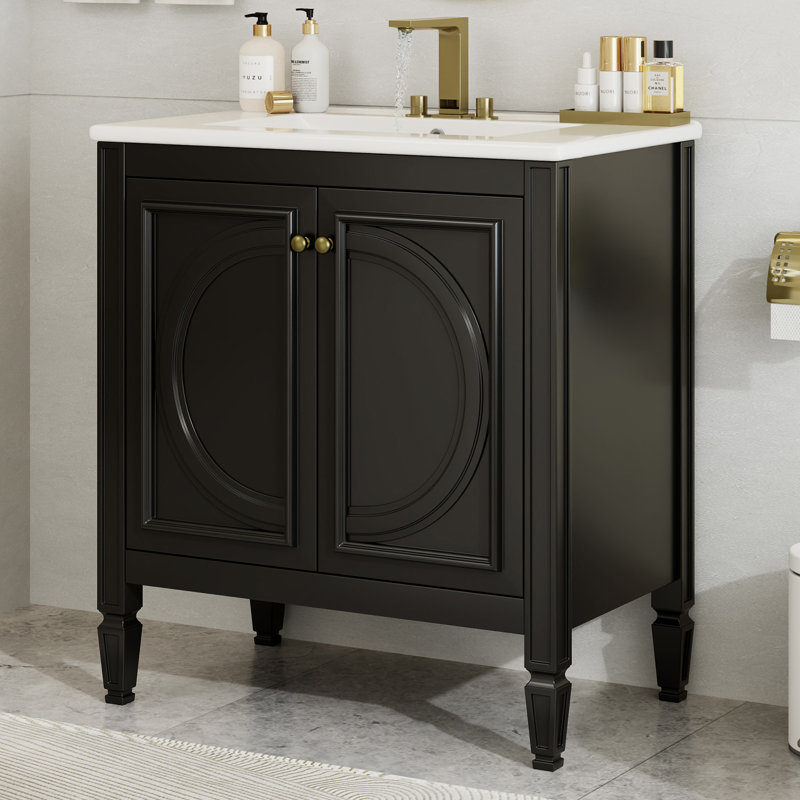 Meuble-lavabo simple 30 po avec comptoir en céramique, Noir, noir, noir, noir