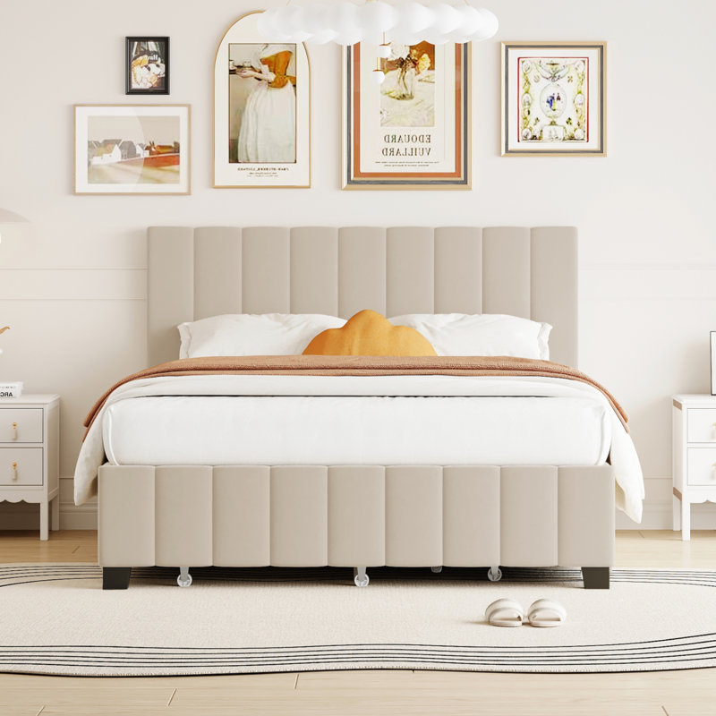Lit plateforme tapissier Chavanne, Beige