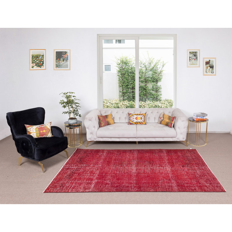 Tapis turc uni fait à la main de 5,3 x 9 pi avec teinture rouge pour maison et bureau moderne