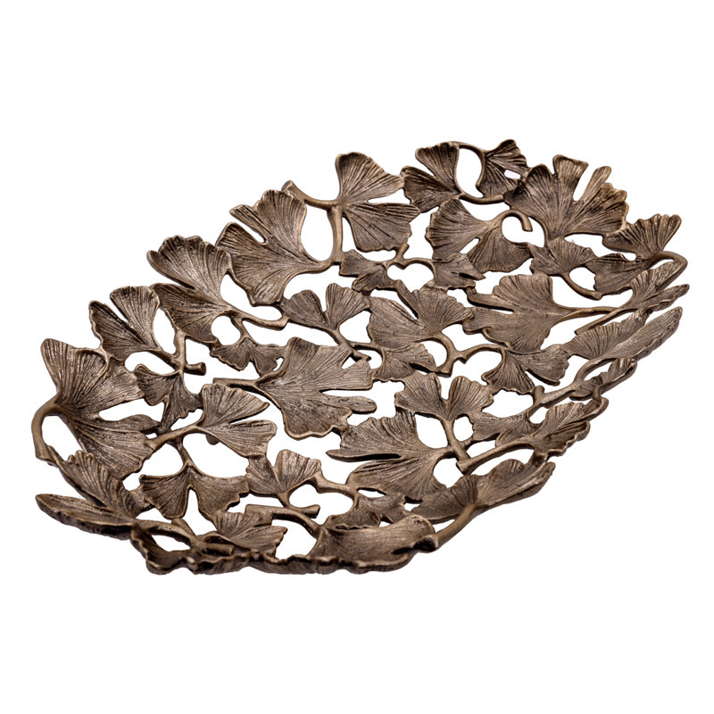 Plateau en aluminium Loon Peak® avec feuilles de ginkgo finition laiton antique pour la décoration et le service de Noël