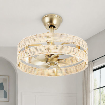 18.5" Coastal Boho Rattan Caged Ceiling Fan With Light Kit and Remote Control