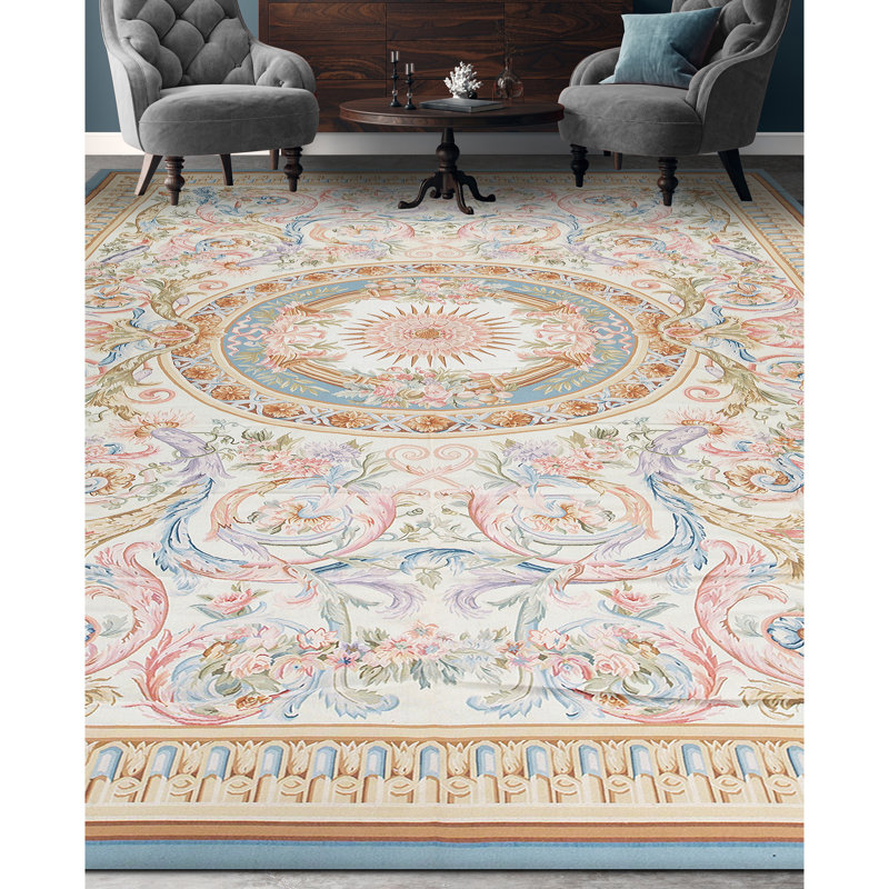 Hand-Knotted High-Quality Ivory and Gold Area Rug