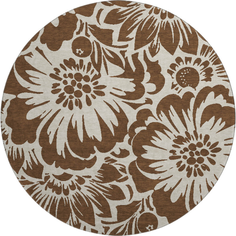 Premium Machine Washable Cerrito AMF551 Brown Rug, Round 8'