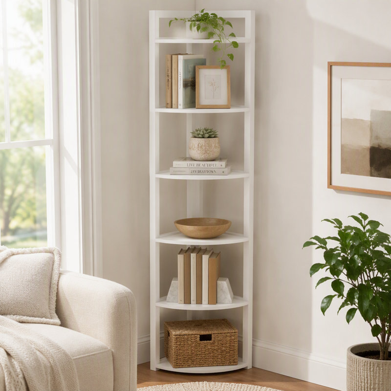 Étagère de coin à 6 niveaux, petite étagère de coin, White