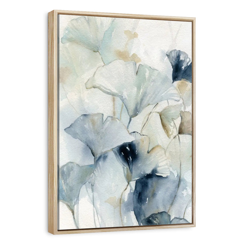 Indigo ginkgo I, Floating Frame Natural Wood, 31" x 46"