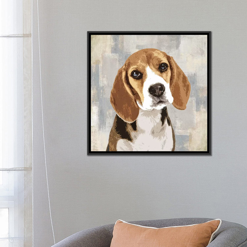 «Beagle», reproduction d'impression sur toile, H 18 po x l 18 po x P 1,5 po, Toile avec cadre noir, Pas de tapis