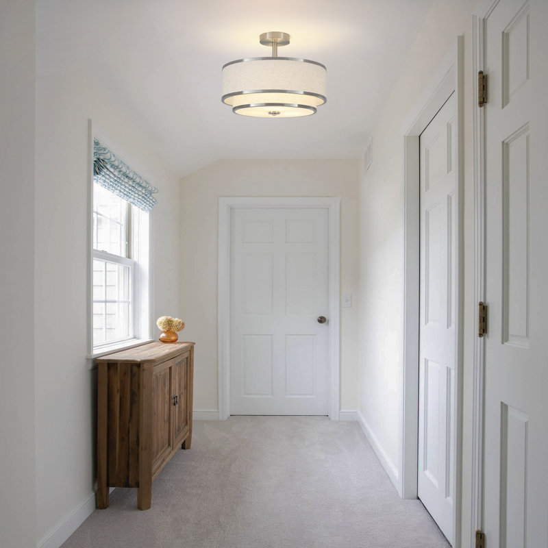 Semi Flush Mount Ceiling Light Fixture, Modern Light Fixtures Ceiling Mount with Fabric Shade, 3-Light Double Drum Lighting Fixtures Close to Ceiling Light for Bedroom