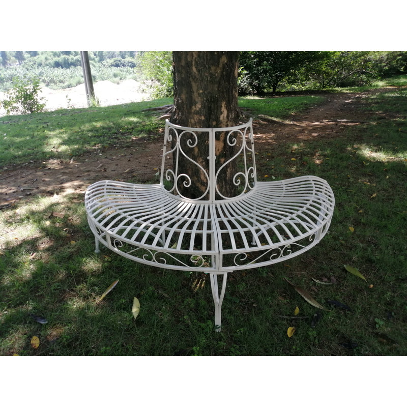  Metal Semi-Circle Tree-Wrap Bench, White