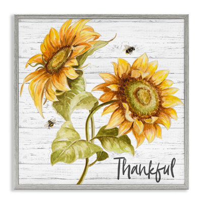«Thankful Text Country Sunflowers Bumble Bees» par Patricia Pinto - impression d'art graphique