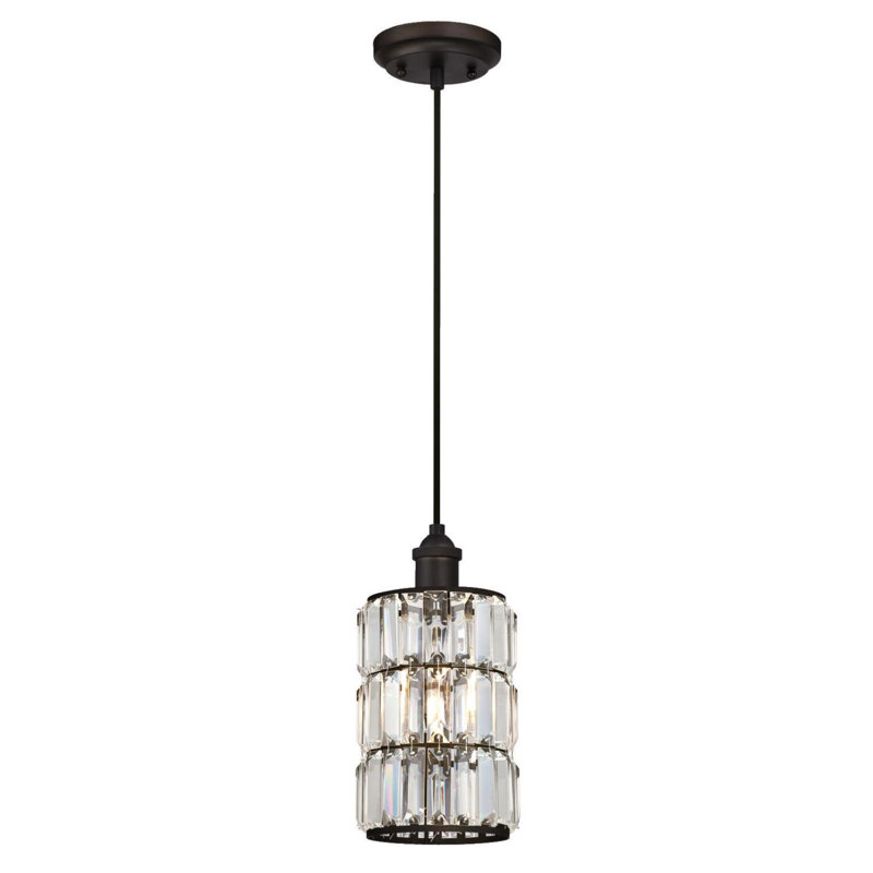 Luminaire suspendu cylindrique à 1 lumière Araceli, Bronze huilé, H 11,5 po x l 6 po x P 6 po