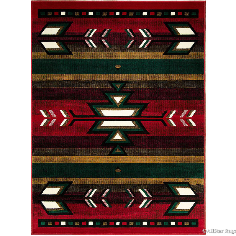 Red and Green Southwestern Geometric 5' x 7' Synthetic Rug
