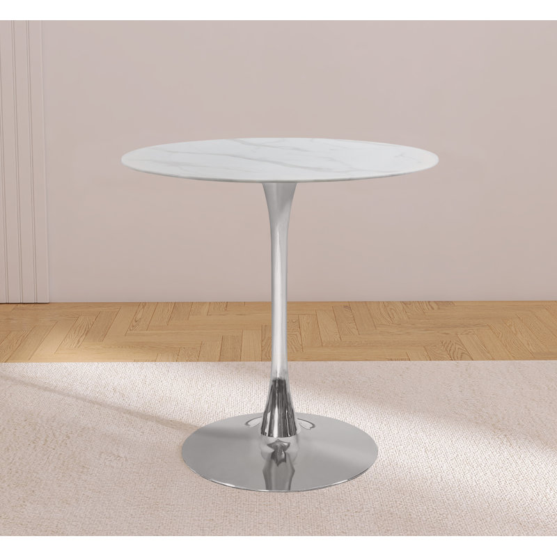 Round Marble Counter height Bar Table, Silver