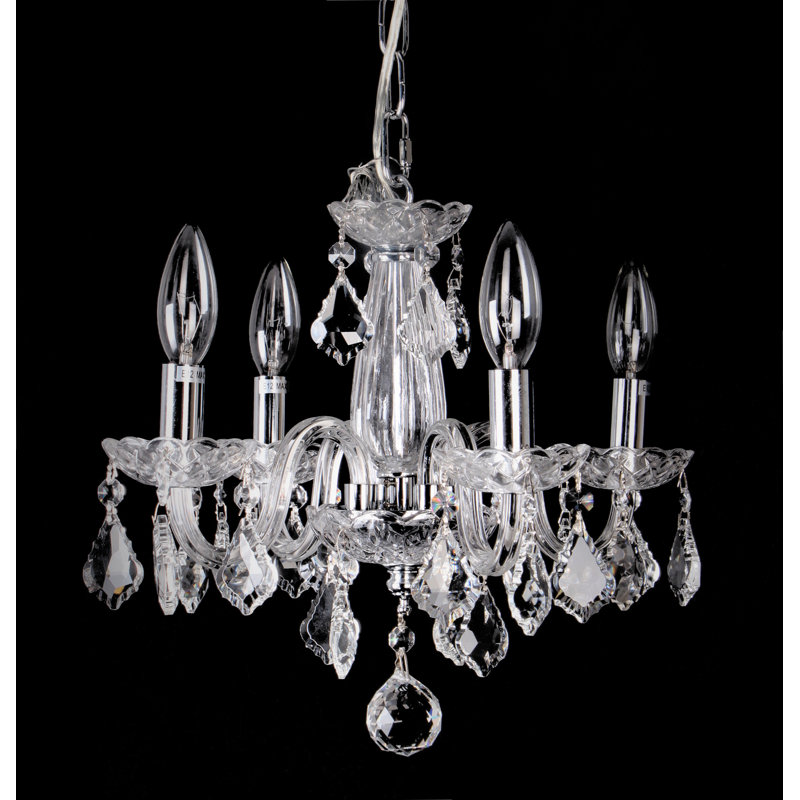 Lustre 4 lumières en chrome avec détails en cristal transparent