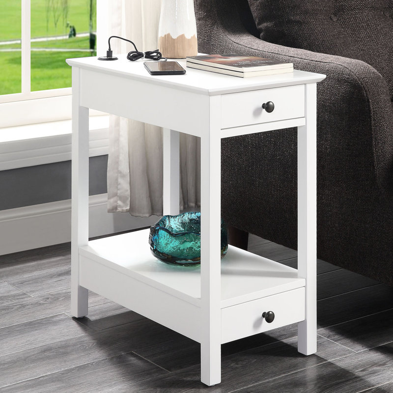 Table d'appoint blanche avec 2 tiroirs et espace de rangement