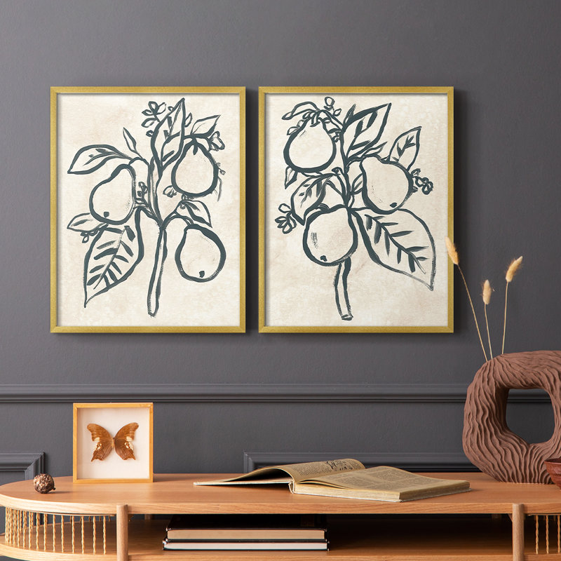 Encre poire branche I - impression encadrée de qualité supérieure - prête à être accrochée - aucun clou requis - aucun clou requis