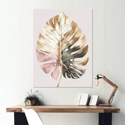 Feuille de philodendron doré et blanc II - reproduction sur toile