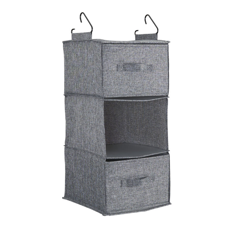 Meldoh 3-Shelf Hanging Closet Organizer, Soft Blended Canvas, Durable Plastic Shelving and Wire Hooks, Breathable, Graphite