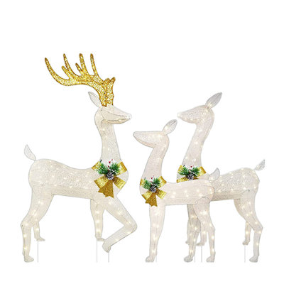 3 Pieces Christmas Lights Reindeer Decoration Outdoor Deer Family With Warm White LED Lights Garden Stake Yard Decoration