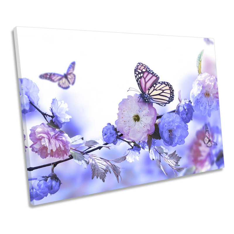 Purple Butterfly Floral Flowers - Wrapped Canvas Print, 30.5cm H x 45.7cm W x 2cm D