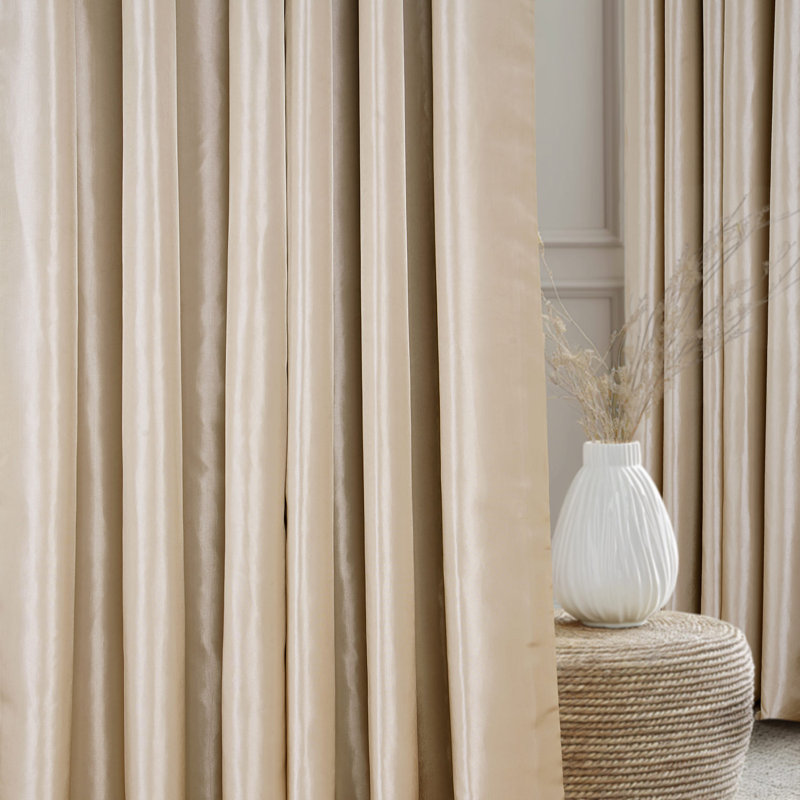 Faux Silk Taffeta French Pleated Blackout Curtains for Bedroom & Living Room Curtains - Single Panel Window Curtains