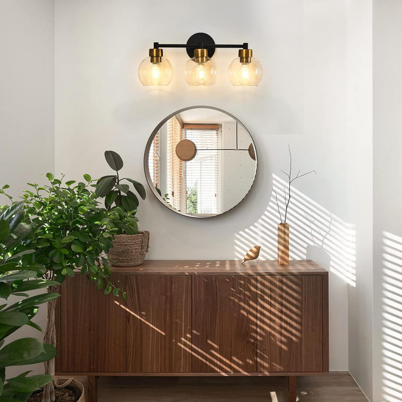 Luminaire de salle de bain noir à 3 lumières avec abat-jour en verre, design industriel moderne, installation facile, compatible avec les ampoules DEL et fluocompactes