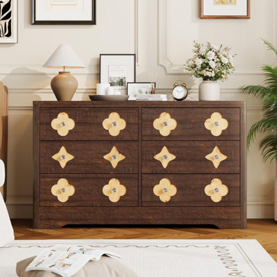 6/7 Drawer Boho Dresser, Wooden Chest with Decorative Front & Crystal Knobs for Bedroom