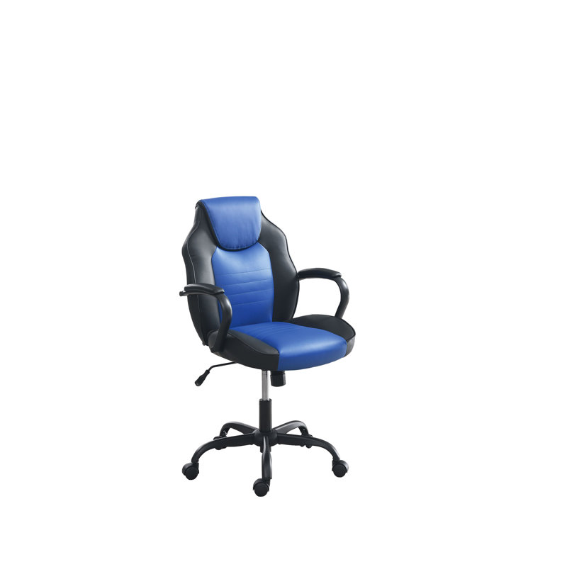 Chaise de bureau en similicuir noir, Bleu