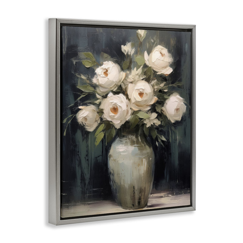 Cadre flottant Roses dans un vase foncé, design par LSR Creative Studio, Cadre flottant gris lustré, H 31 po x l 25 po