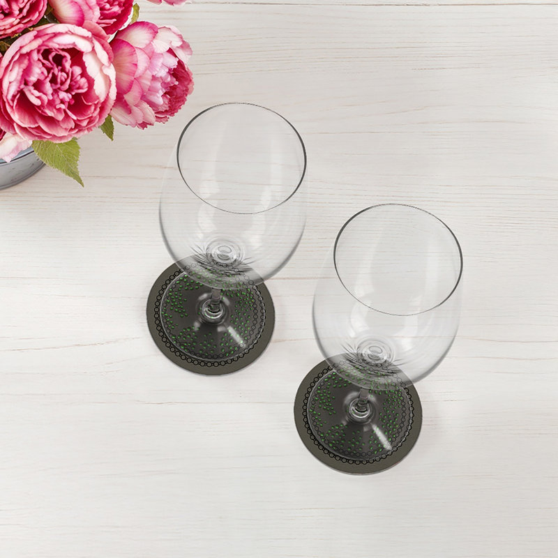 Sous-verres ronds de Noël en cuir végétalien vert anthracite, Gris anthracite, vert