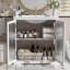 Bathroom Vanity with Ceramic Sink, Bathroom Vanity Cabinet with Tempered Blurred Glass, Equipped with Large Storage Space and Rubber Wood Frame-1542026879