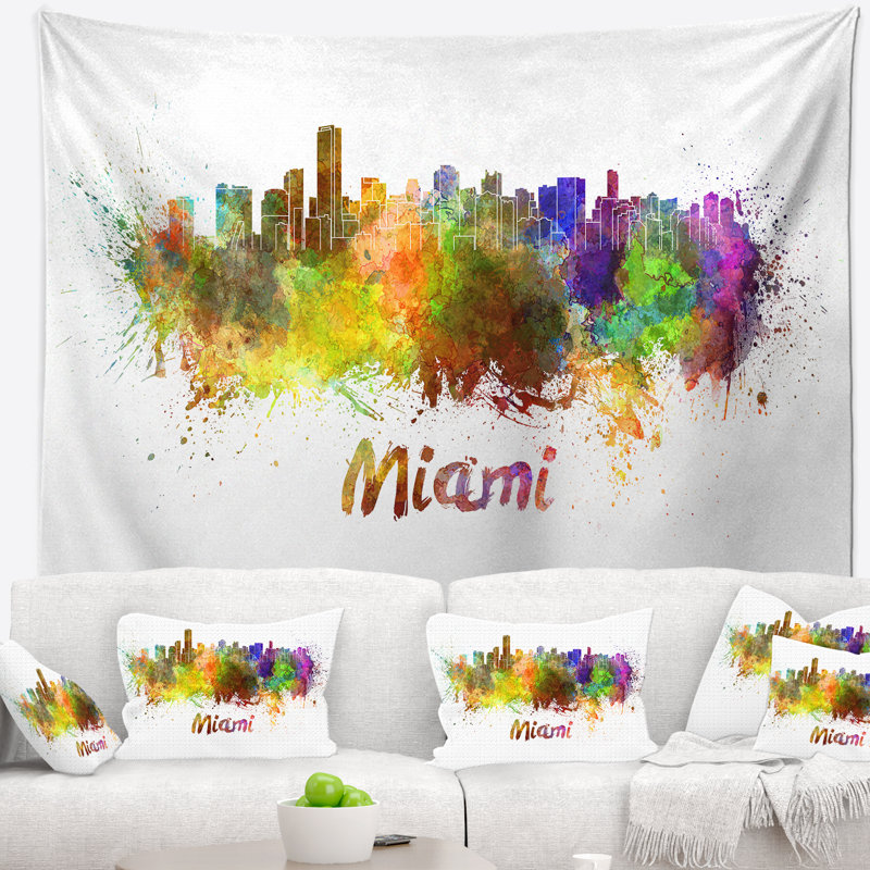 Tapisserie de miami skyline Cityscape, H 32 po x l 39 po