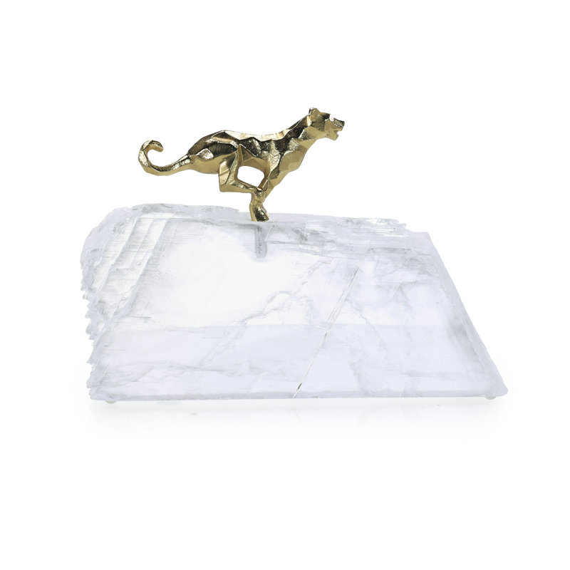 Sculpture de panthère en laiton Sprinting sur sélénite