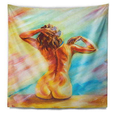 Tapisserie assise de femme nue