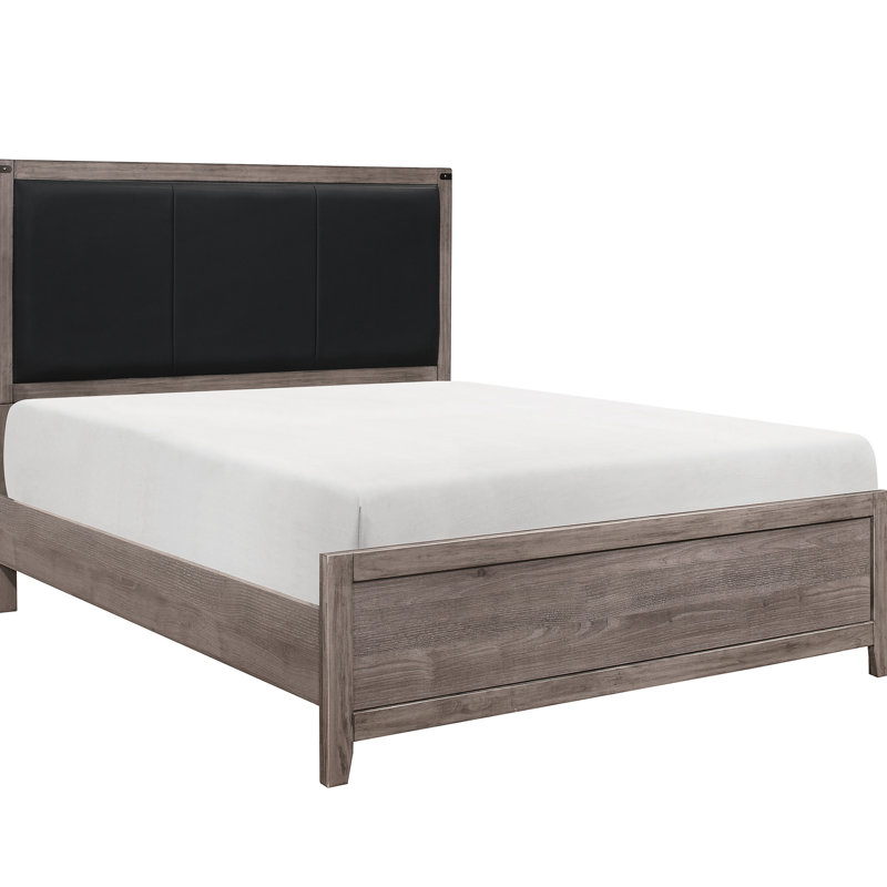 Lit double de chambre à coucher en gris brunâtre avec base de similicuir et base en similicuir