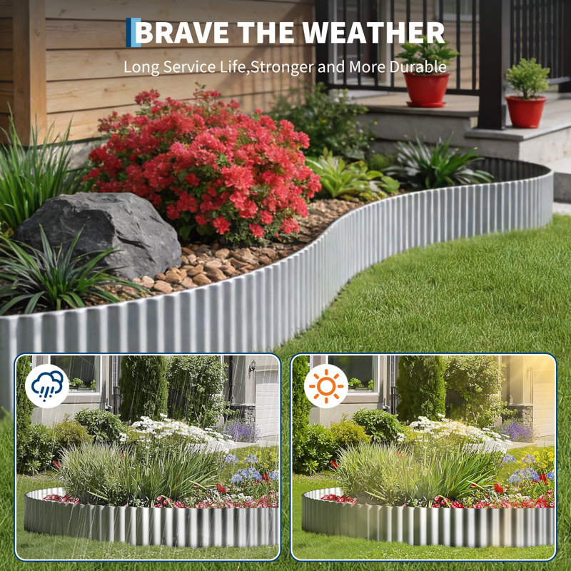 Galvanised Steel Lawn Edging Fencing, 15.2cm H x 1524cm W
