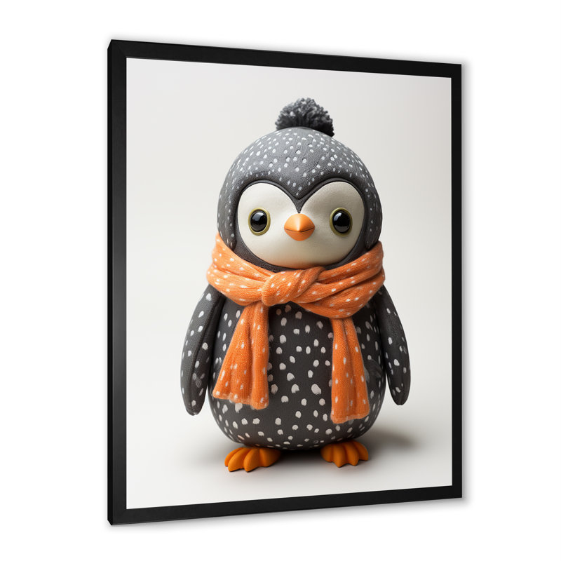 Jouet pingouin ludique sur toile, Cadre photo noir simple, H 40 po x l 30 po x P 1,5 po