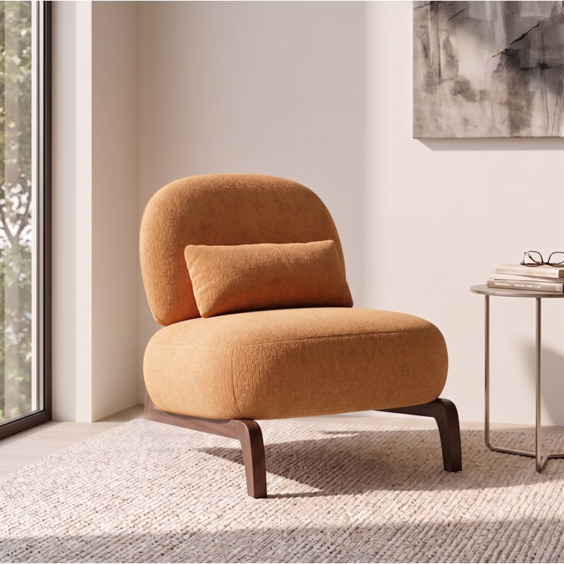 Chaise d'appoint moderne sans accoudoirs avec coussin, Velours-caramel