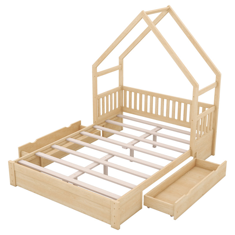 Space-saving Wood Queen Platform Bed With Storage, Rustic Home Style