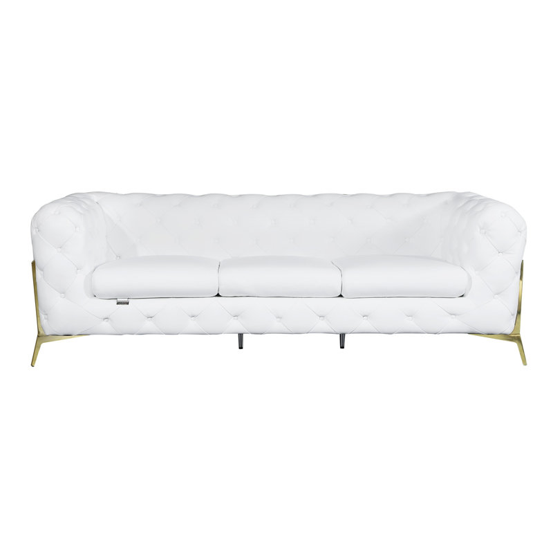 Ehrika Top Grain Italian Leather Sofa, Gold, White Genuine Leather
