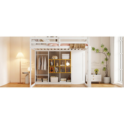 Full Size Loft Bed With Colorful Multi - Layer Storage, Strong Slats, And Guardrails, Adaptable To Different Room Shapes Wood Storage Features, Safe Structure, Staircase, Good For Space Constrained