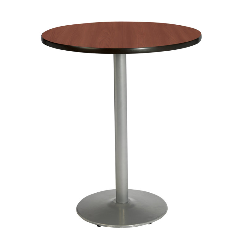 30" L Round Breakroom Table, Mahogany, Silver